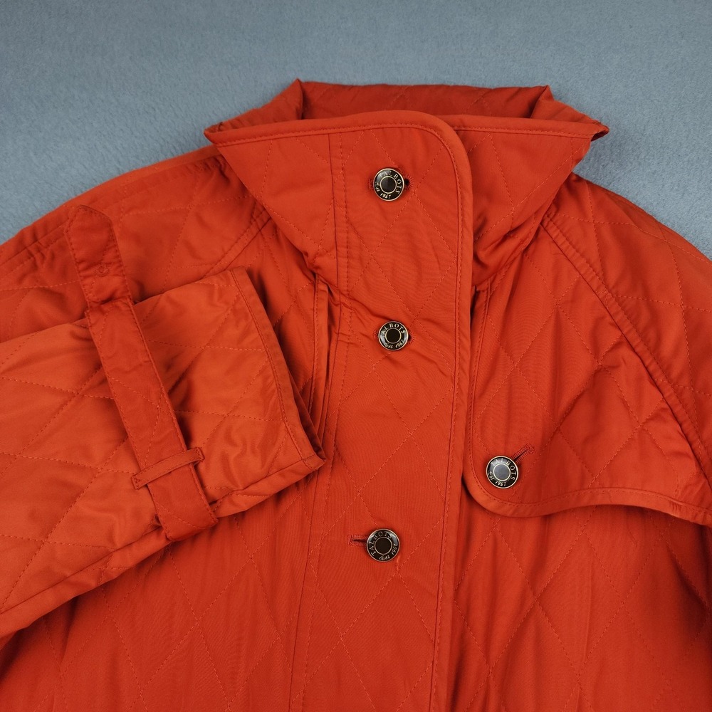 Talbots Jacket Womens Small Petite Orange Quilted Snap Front Lined Pockets Barn